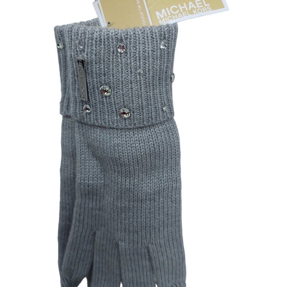 Michael Kors Light Gray Knit Gloves with Gems NWT